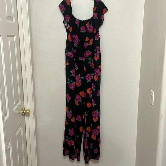 Torrid Black Floral Off Shoulder Design Contemporary Boho Feminine Jumpsuit - Picture 5 of 16
